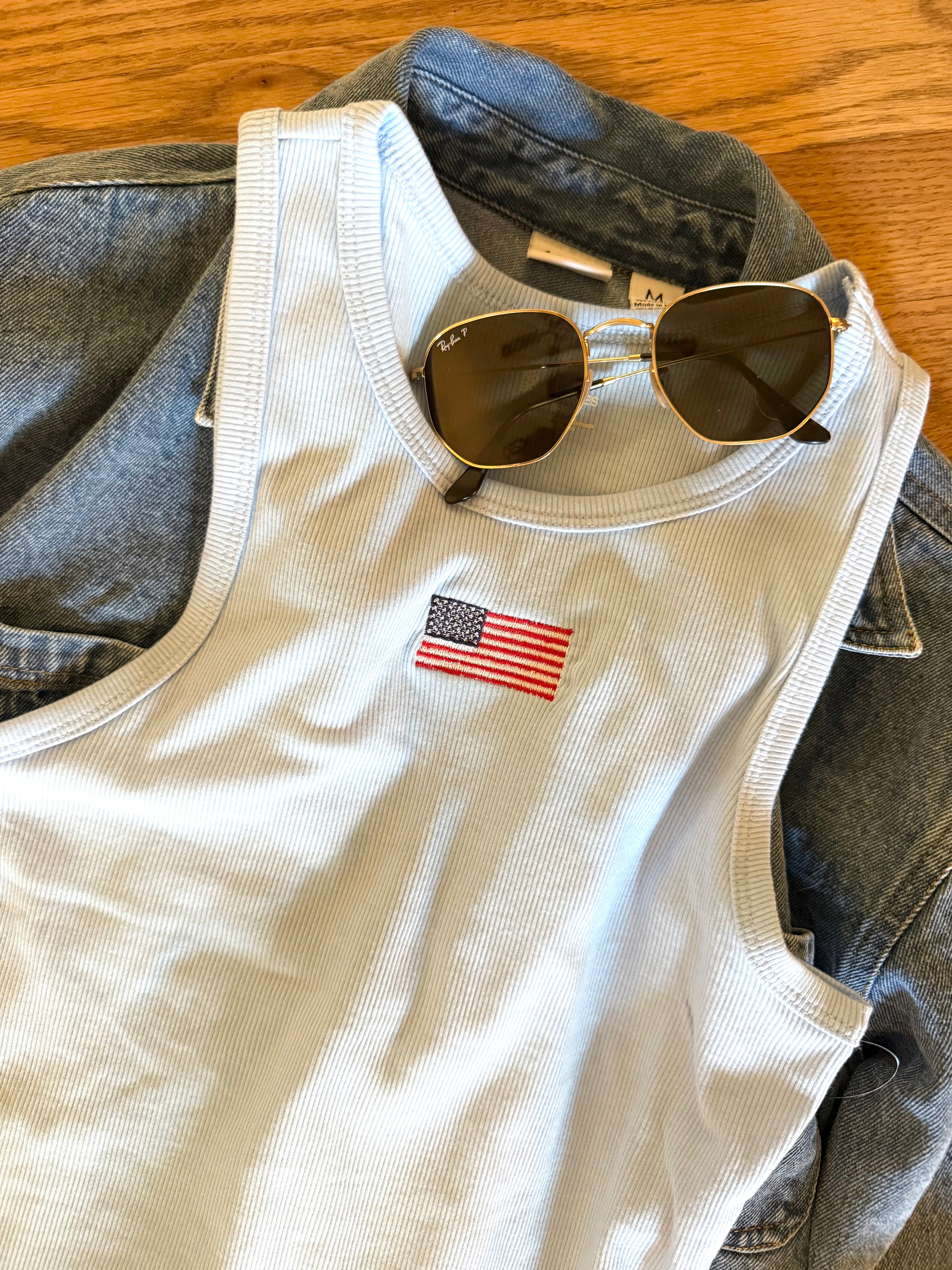 American Flag Tank Top - light blue